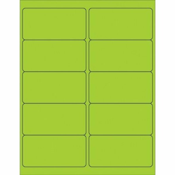 Bsc Preferred 4 x 2'' Fluorescent Green Removable Rectangle Laser Labels, 1000PK S-14075G